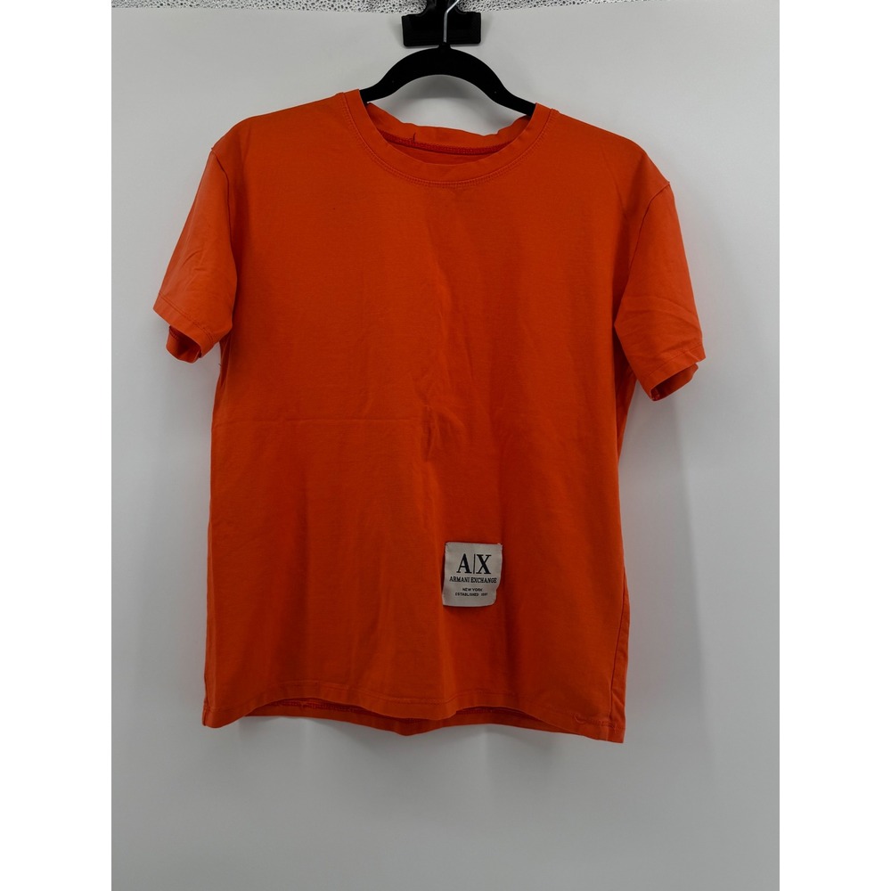 Armani‎ Exchange Mens Orange Short Sleeve Crew Neck Logo Patch T-Shirt Size M